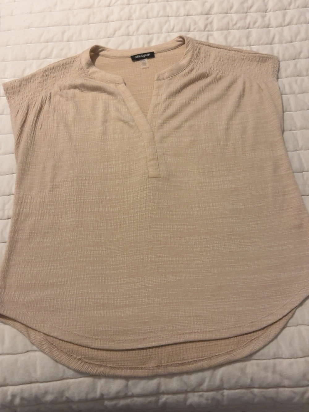 Cable & Gauge Beige Textured Split Neck Dolman Top
